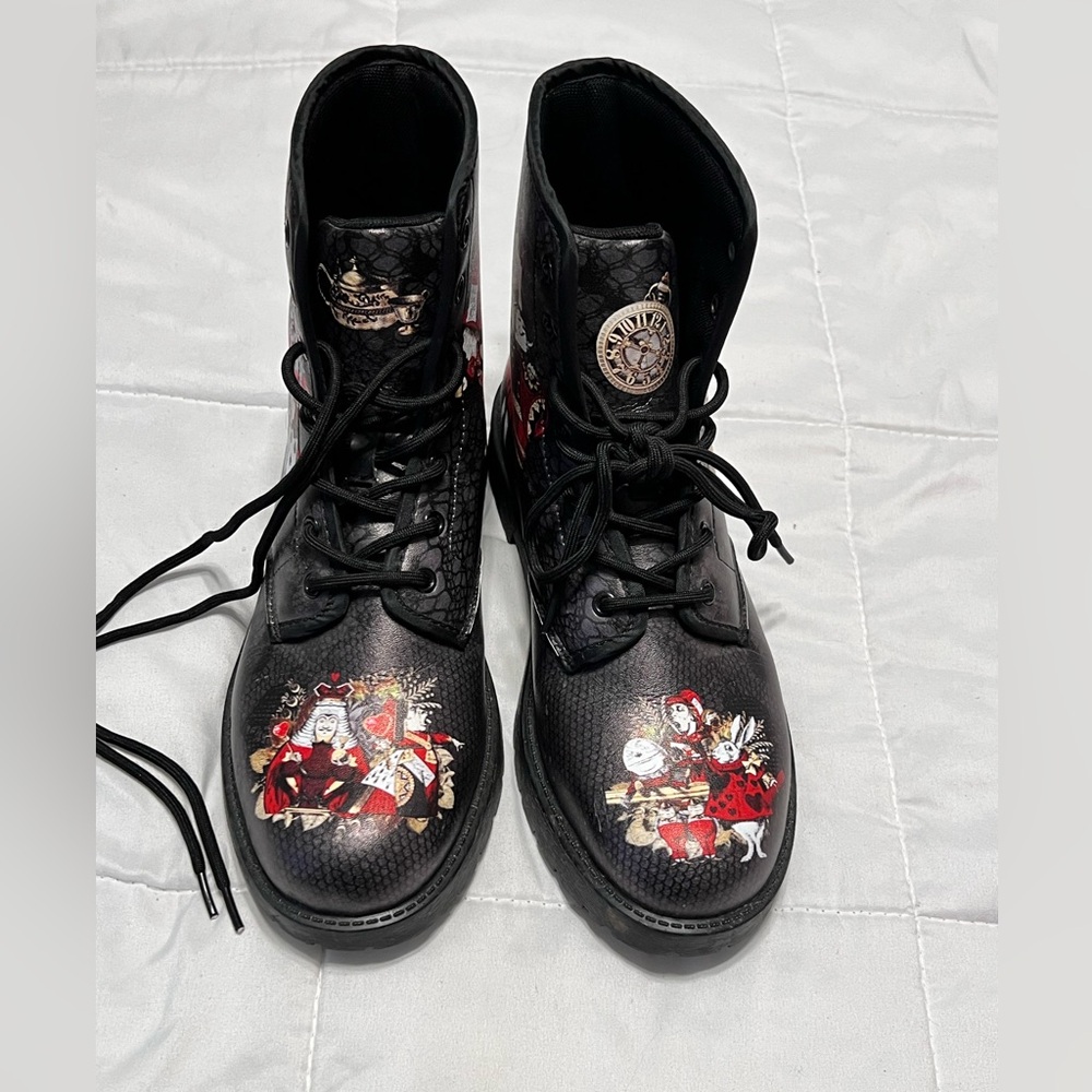 Alice in Wonderland Black Combat Boots